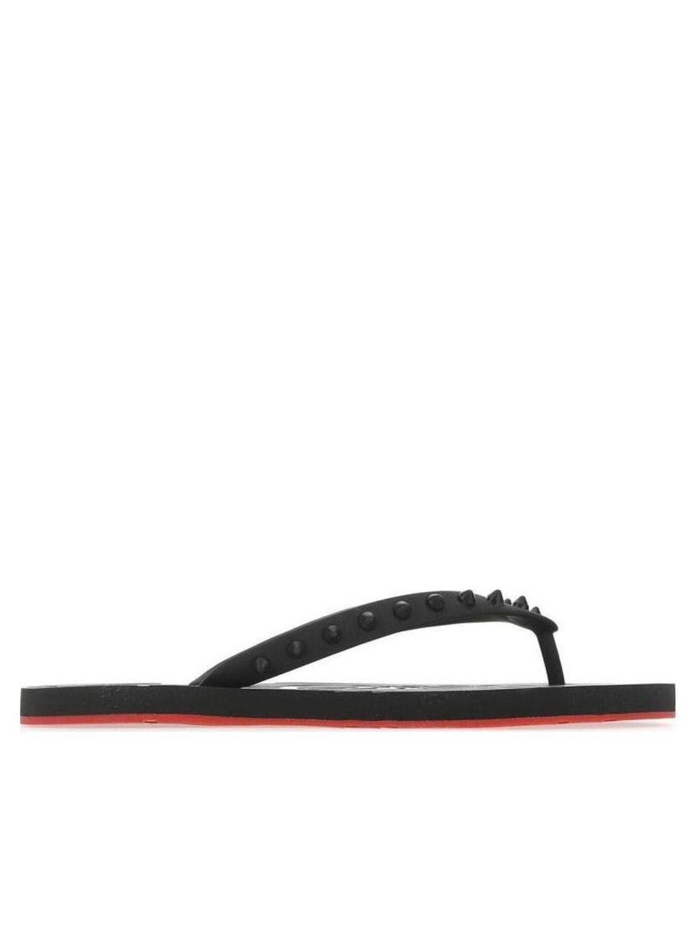 Studded Black Flip Flops with Red Sole - Picture 2 of 3